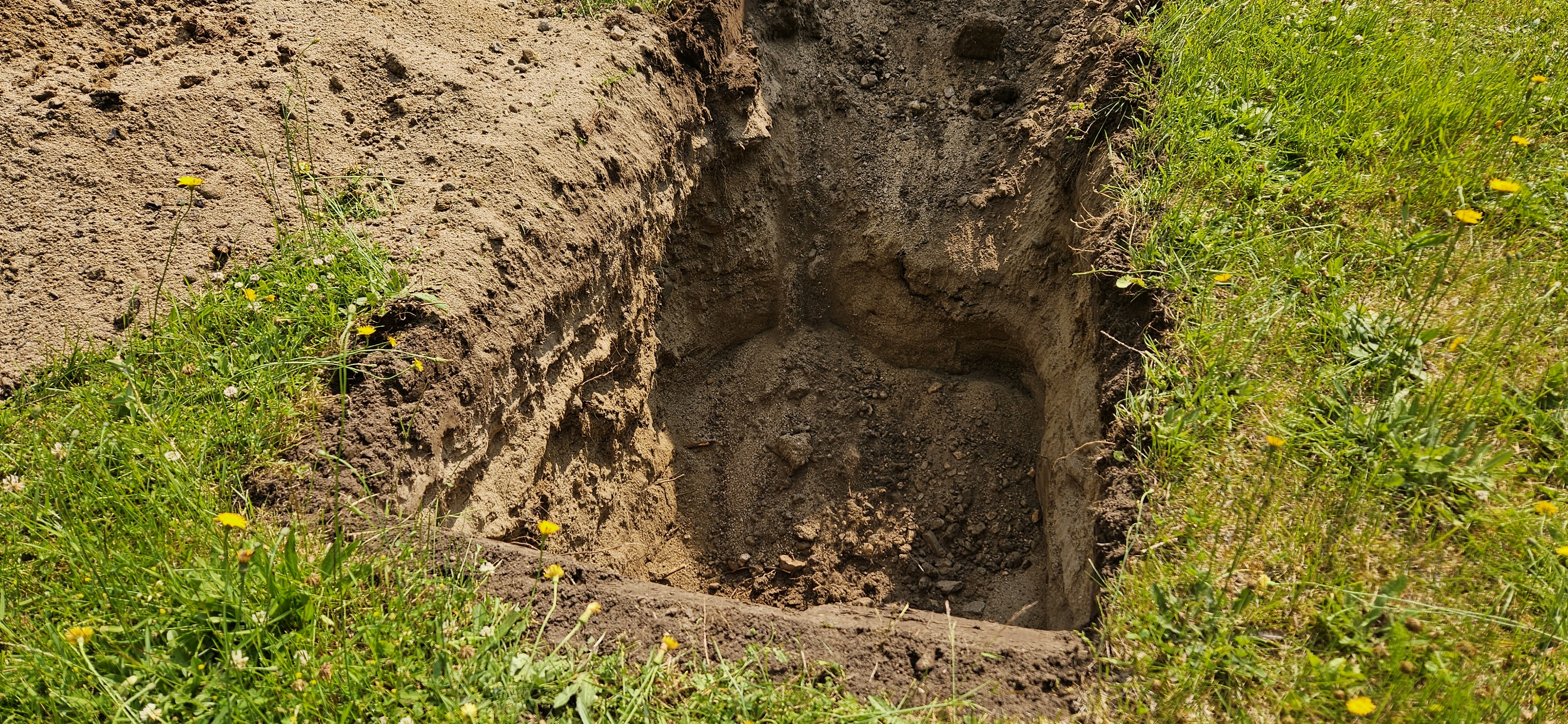 Test pit soil profile showing layers